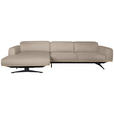 ECKSOFA  in Echtleder Beige  163/305 cm  - Eichefarben/Beige, Design, Leder/Holz (163/305cm) - Novel
