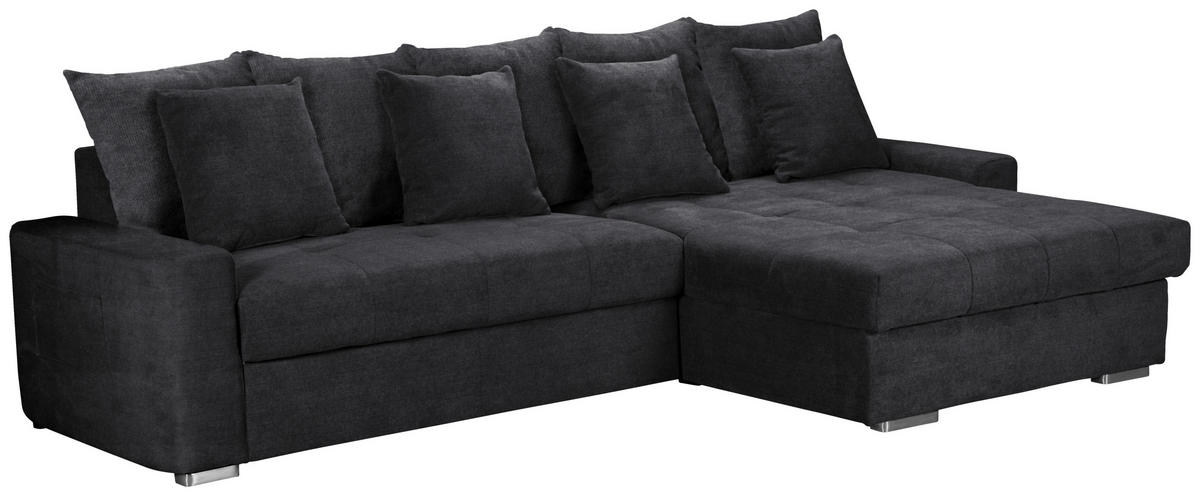 ECKSOFA in Mikrofaser Schwarz  293/164 cm  - Silberfarben/Schwarz, MODERN, Holz/Textil (293/164cm) - MID.YOU
