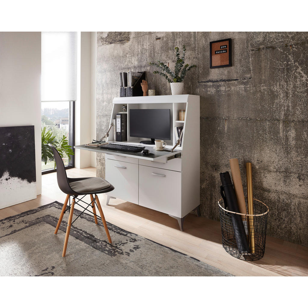 Thumbnail - Carryhome Sekretär, Weiß, Kunststoff, 2 Schubladen, 98x124x42 cm, Kabeldurchlass, Stauraum, Arbeitszimmer, Schreibtische...