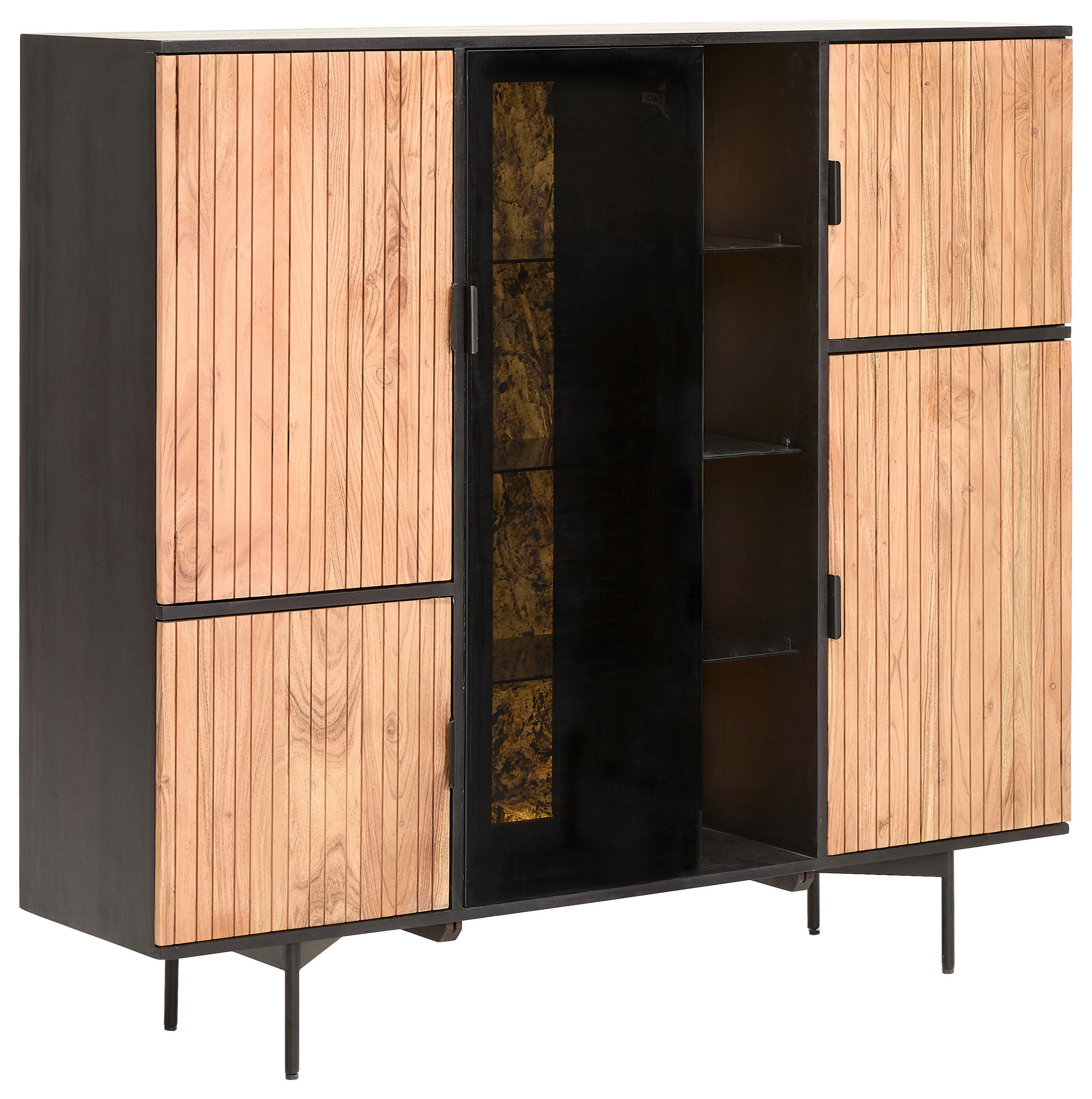 HIGHBOARD  in 150/135/40 cm  - Schwarz/Akaziefarben, KONVENTIONELL, Glas/Holz (150/135/40cm) - Livetastic