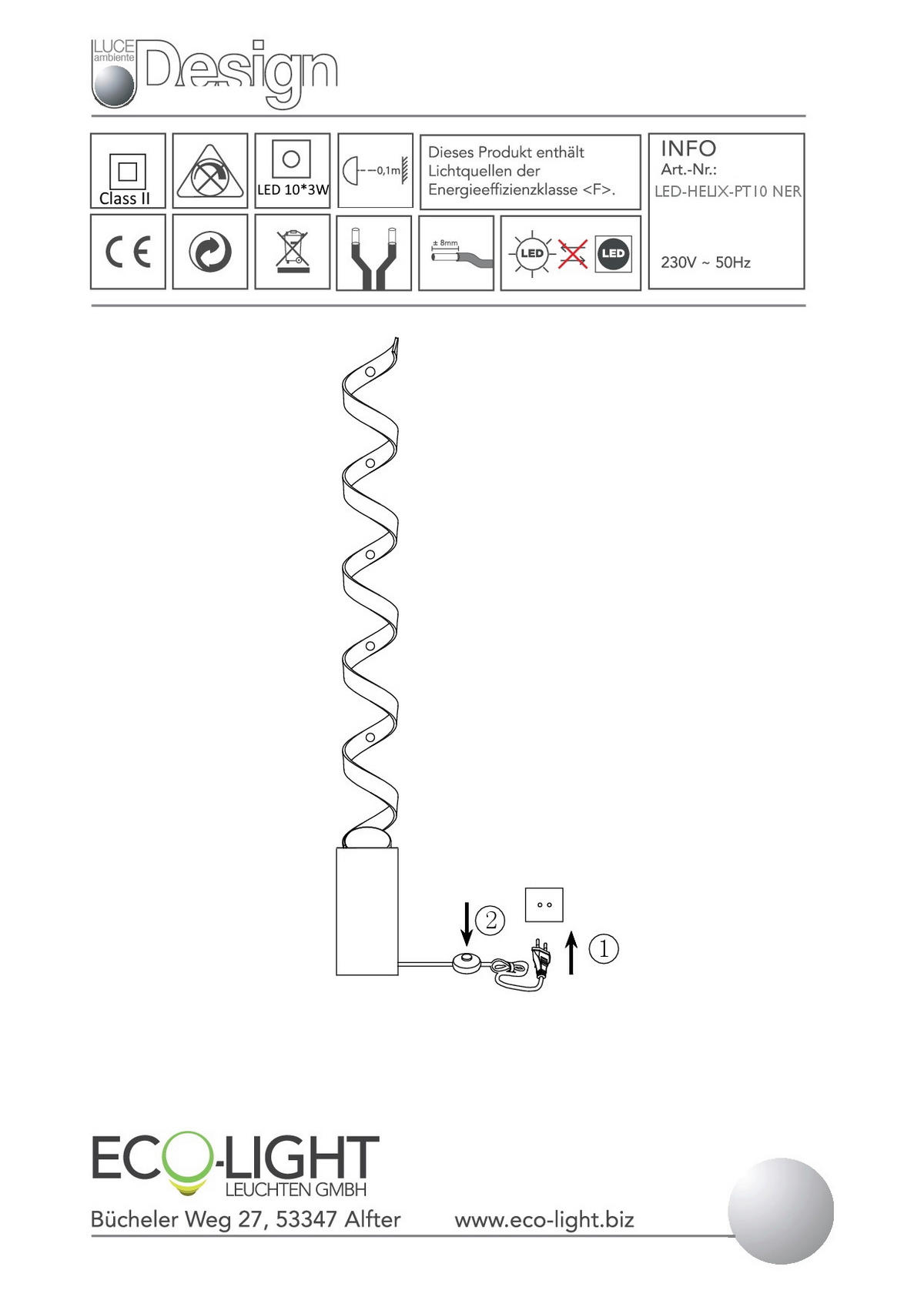 LED-STEHLEUCHTE Helix 14,5/152 cm   - Goldfarben/Schwarz, Design, Metall (14,5/152cm)