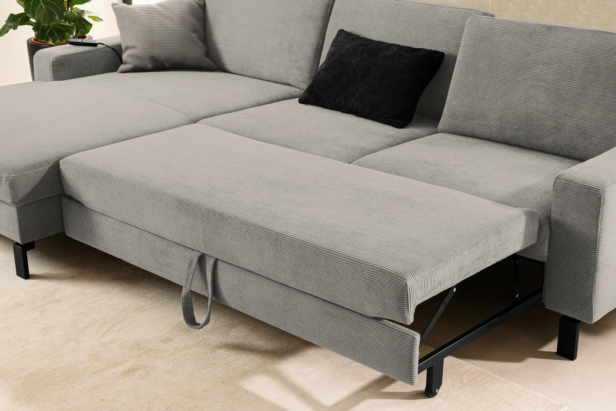 ECKSOFA in Cord Sandfarben  - Sandfarben/Schwarz, Design, Textil/Metall (185/298cm) - Pure Home Lifestyle