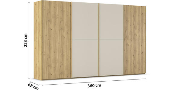 SCHWEBETÜRENSCHRANK 360/223/68 cm 4-türig Eichefarben, Champagner  - Champagner/Eichefarben, Design, Glas/Holz (360/223/68cm) - Novel