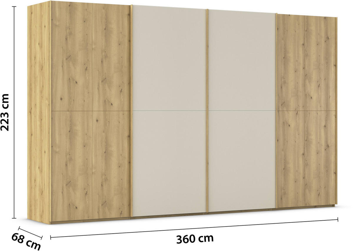 SCHWEBETÜRENSCHRANK 360/223/68 cm 4-türig Eichefarben, Champagner  - Champagner/Eichefarben, Design, Glas/Holz (360/223/68cm) - Novel
