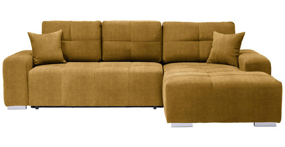 ECKSOFA Gelb Webstoff Zierkissen, Rückenkissen, Bettkasten, Schlaffunktion, Rücken echt  - Gelb/Silberfarben, Design, Kunststoff/Textil (280/194cm) - Carryhome