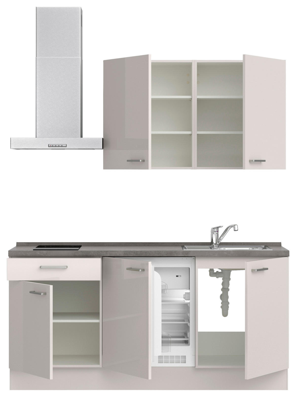 KÜCHENBLOCK Flash 180 cm  in Schieferfarben, Seidengrau  - Schieferfarben/Edelstahlfarben, MODERN, Holzwerkstoff/Metall (180cm) - Nobilia