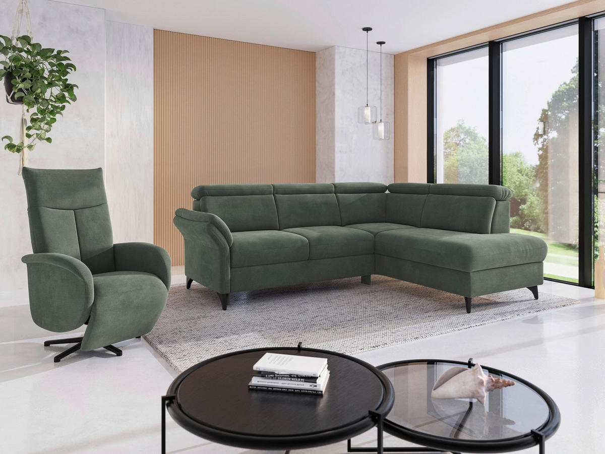 ECKSOFA Flachgewebe Dunkelgrün  - Dunkelgrün/Schwarz, Konventionell, Textil/Metall (247/193cm) - Sit & More