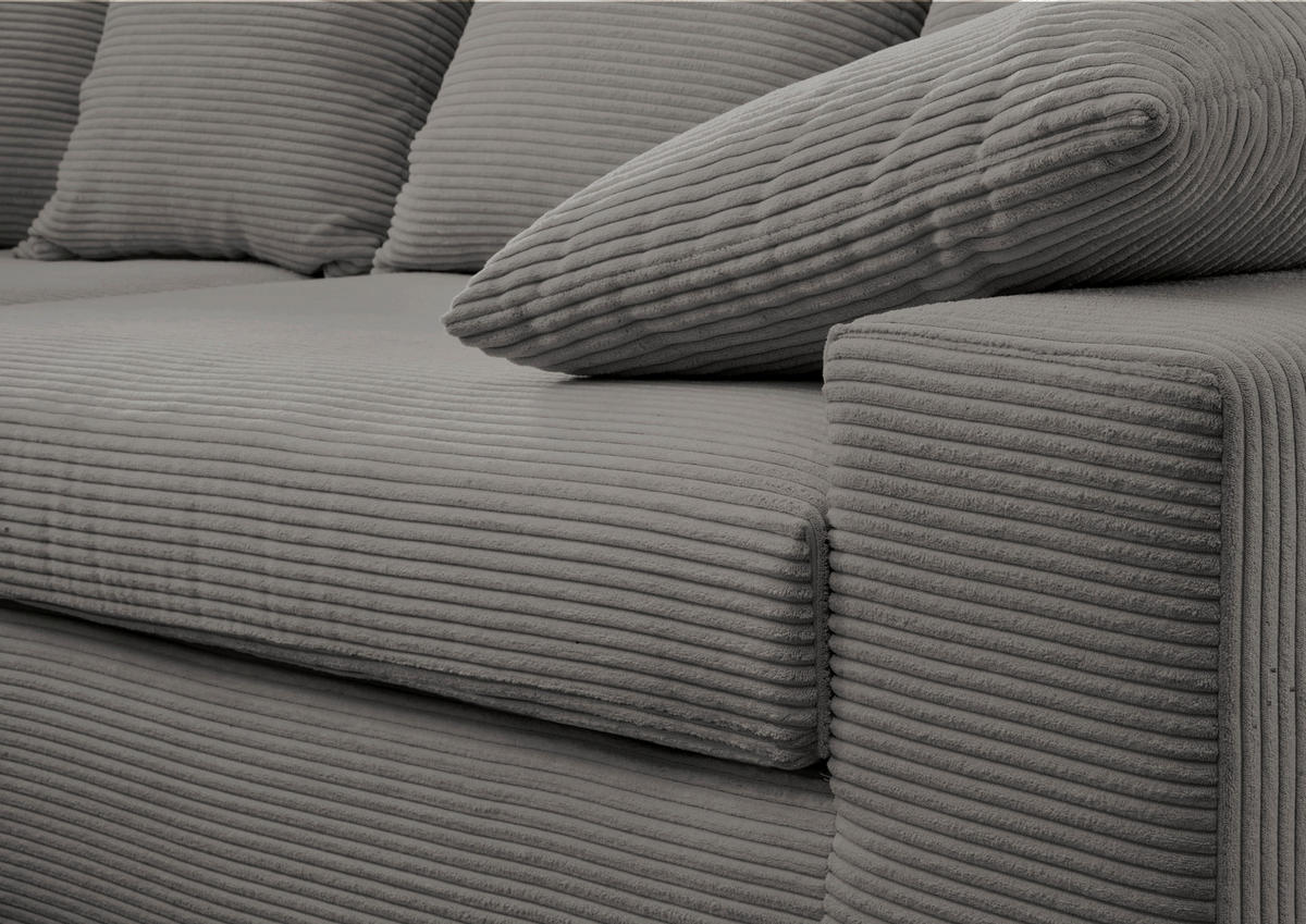 VIERSITZER-SOFA Cord Grau  - Schwarz/Grau, MODERN, Kunststoff/Textil (308/80/140cm) - Livetastic