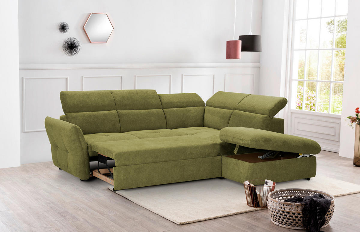 ROHOVÁ SEDACIA SÚPRAVA, textil, zelená - čierna/zelená, Design, textil/plast (254/224cm) - Stylife