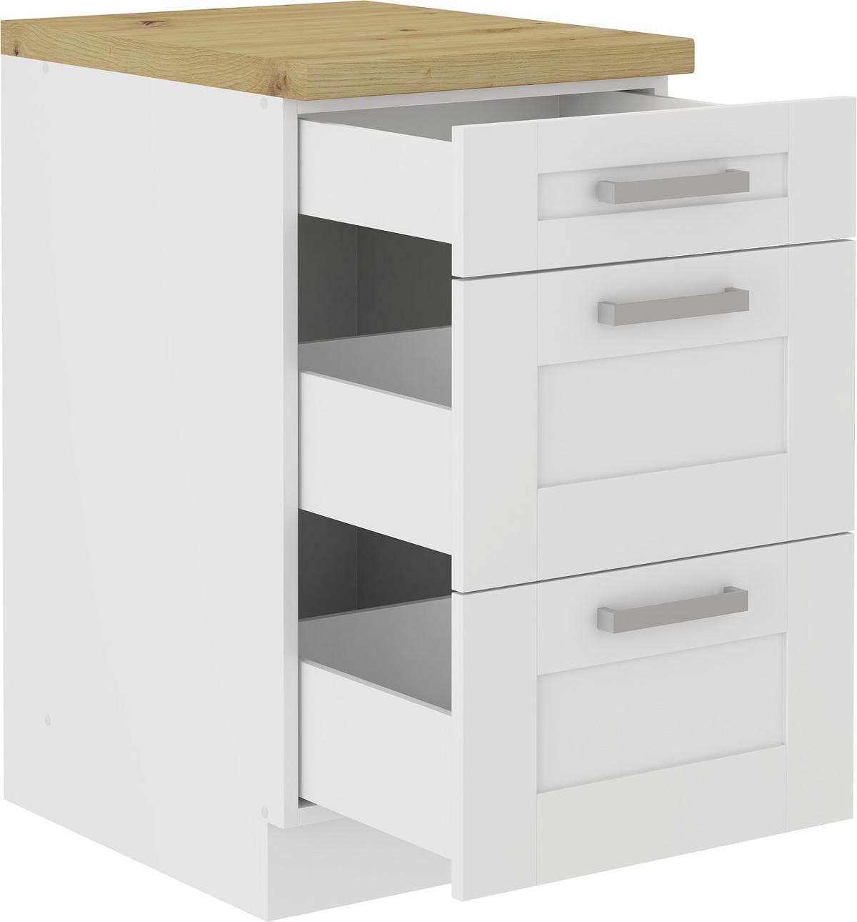 KÜCHENUNTERSCHRANK 50/86/60 cm  in Weiß  - Silberfarben/Eiche Artisan, ROMANTIK / LANDHAUS, Holzwerkstoff/Metall (50/86/60cm) - MID.YOU