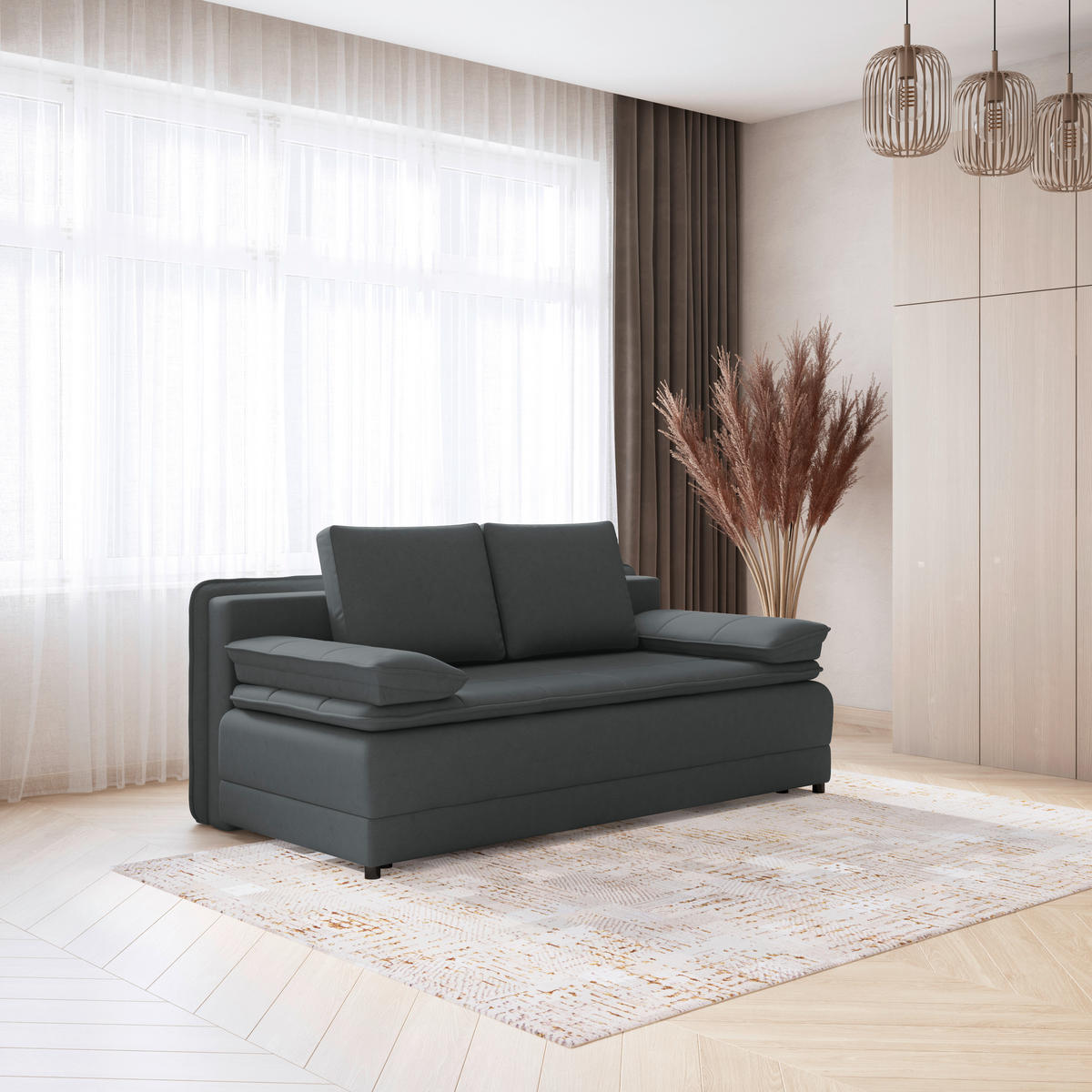 SCHLAFSOFA in Webstoff Graphitfarben  - Schwarz/Graphitfarben, Modern, Kunststoff/Textil (202/73-92/105cm) - MID.YOU