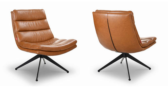 DESIGNSESSEL in Echtleder Cognac - Cognac/Schwarz, Design, Leder/Metall (77/64,5/64,5cm) - Dieter Knoll