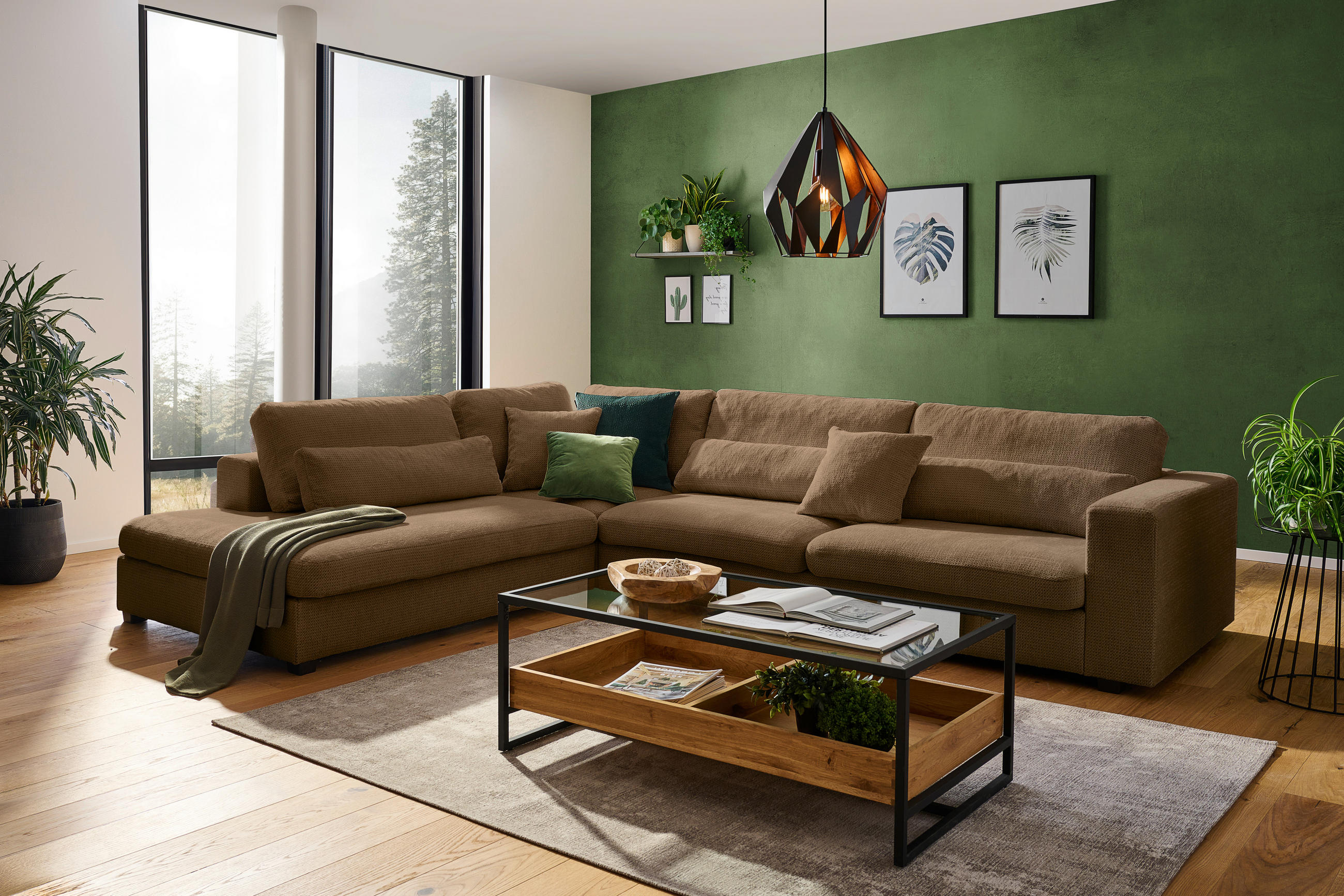 ECKSOFA in Chenille Rostfarben  - Rostfarben/Schwarz, Konventionell, Kunststoff/Textil (250/314cm) - Carryhome
