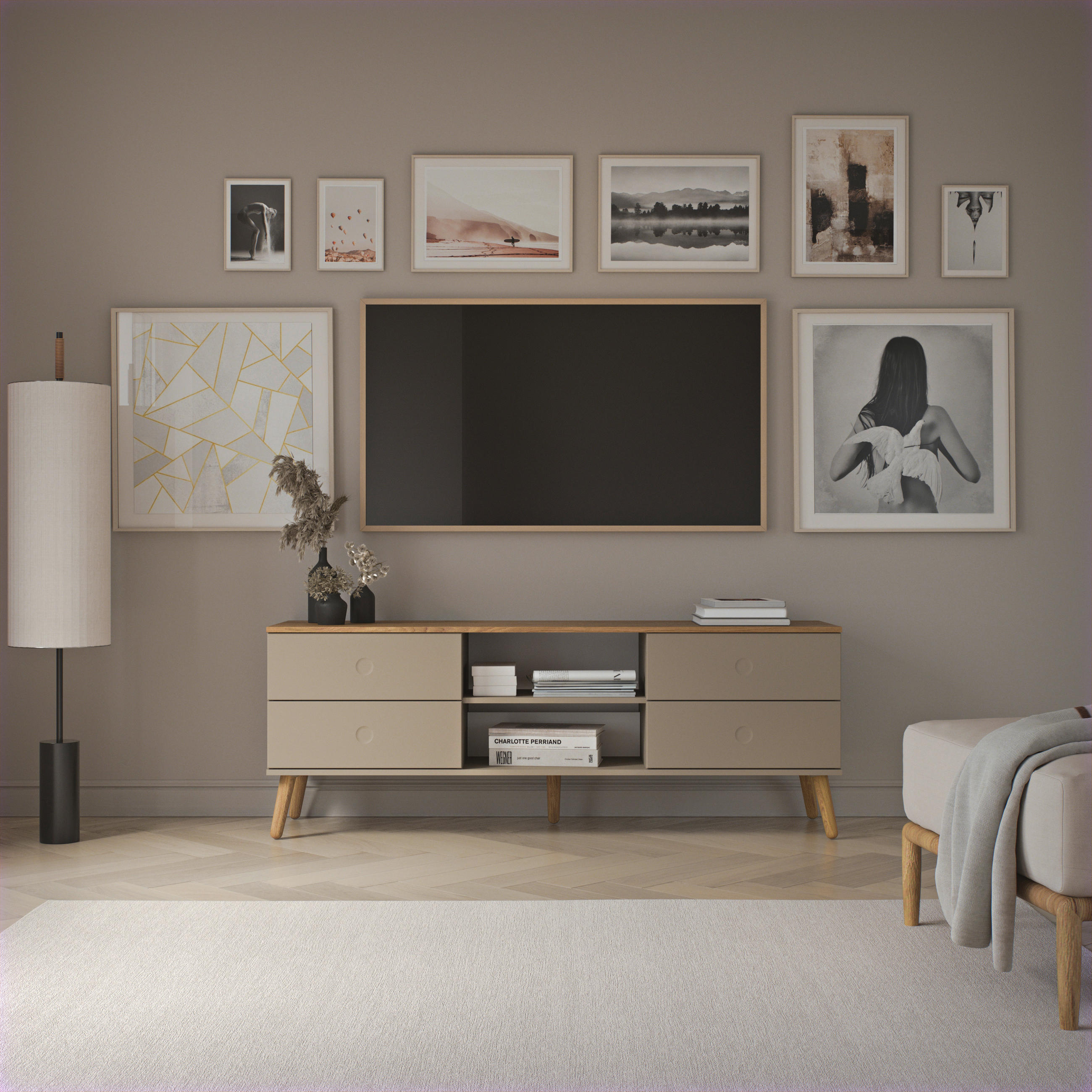 TV-ELEMENT - Taupe/Eichefarben, Design, Holz/Holzwerkstoff (162/60/43cm)