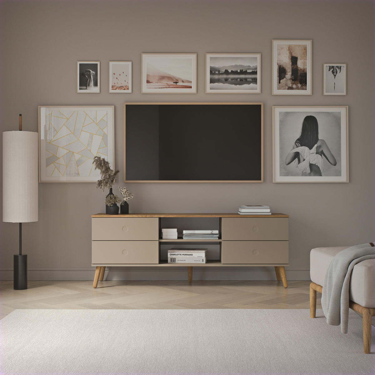 TV-ELEMENT - Taupe/Eichefarben, Design, Holz/Holzwerkstoff (162/60/43cm)