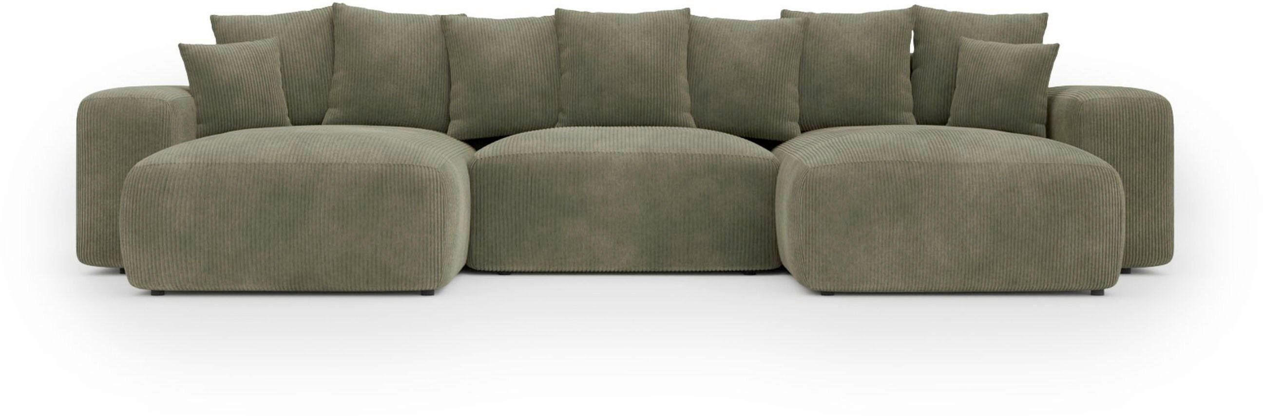 WOHNLANDSCHAFT Dunkelgrün Cord  - Dunkelgrün/Schwarz, Basics, Kunststoff/Textil (176/364/176cm) - Lomoco