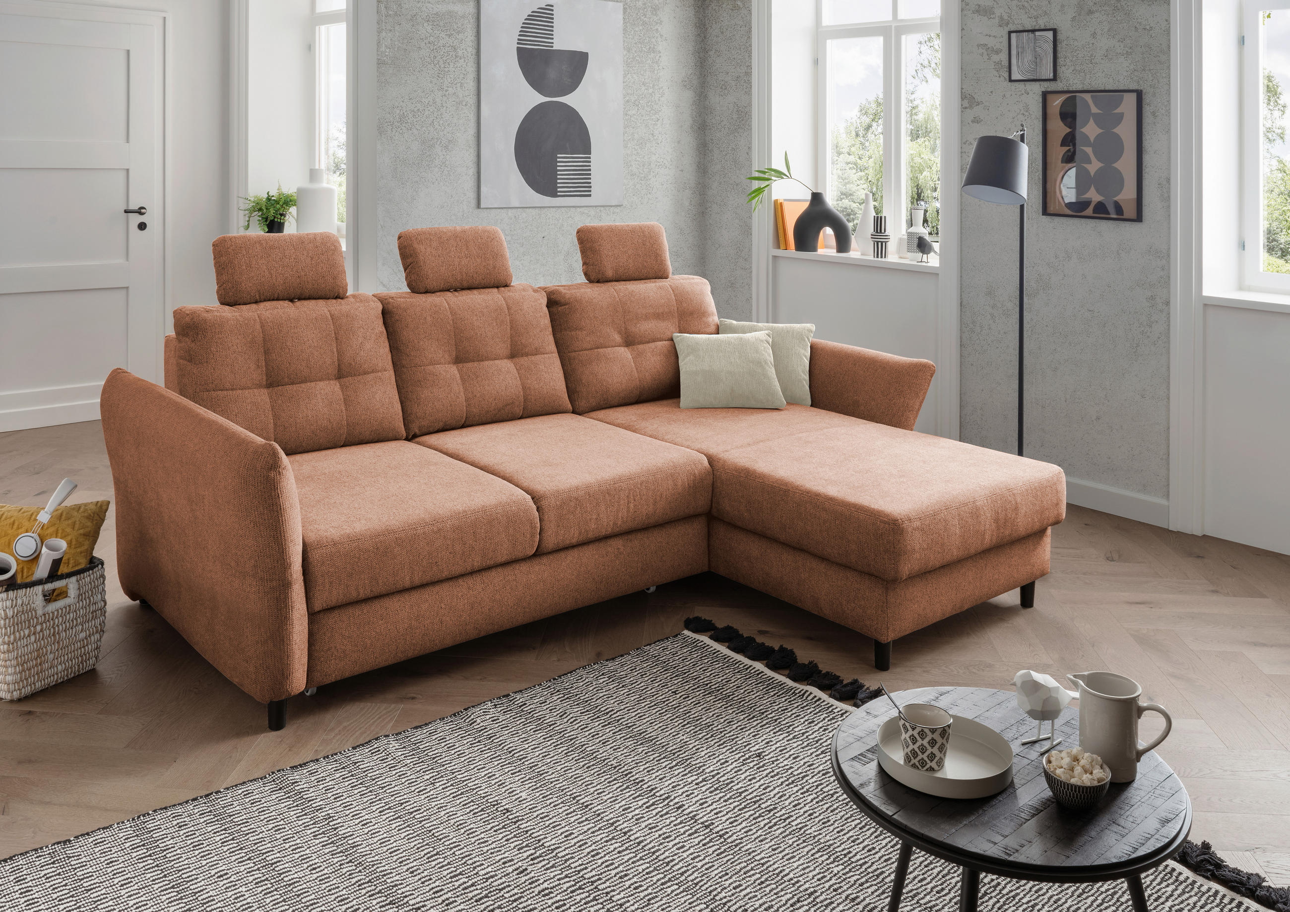 ECKSOFA Koralle Chenille - Koralle/Beige, MODERN, Holz/Textil (250-280/176cm) - Livetastic