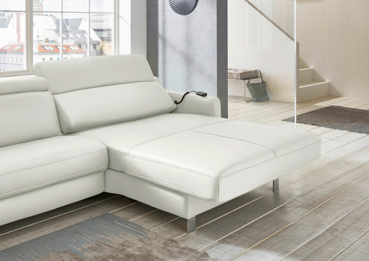 ECKSOFA Echtleder Creme  - Chromfarben/Creme, Design, Leder/Metall (291/176cm) - Valdera