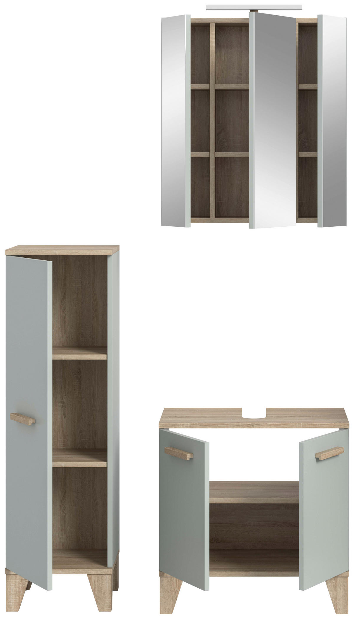 BADEZIMMER 4-teilig 94 cm  - Eiche San Remo/Graugrün, Modern, Holzwerkstoff/Kunststoff (94cm) - MID.YOU