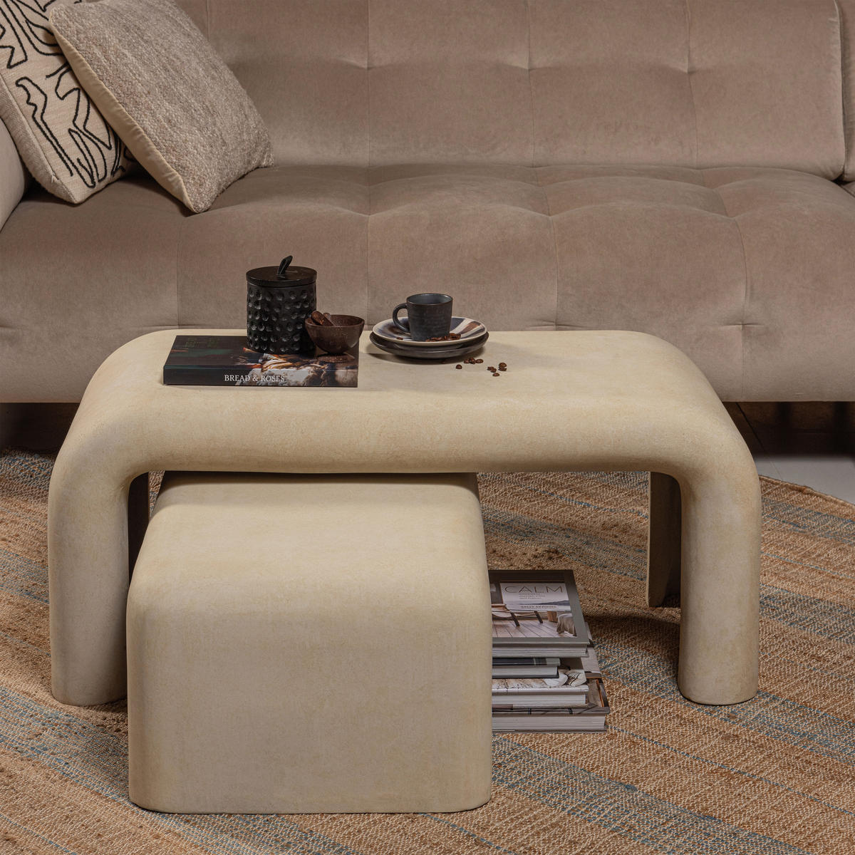 COUCHTISCHSET in Keramik  - Naturfarben, Design, Keramik - Livetastic