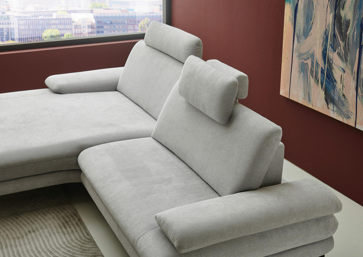 ECKSOFA in Chenille, Flachgewebe Silberfarben  - Silberfarben/Schwarz, Design, Textil/Metall (284/180cm) - Dieter Knoll