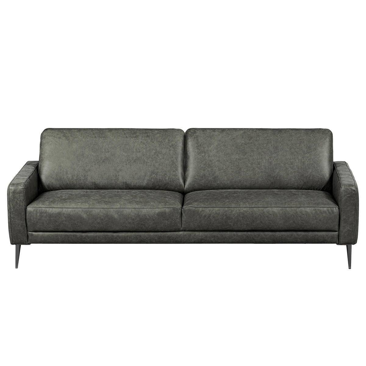3,5-SITZER SPRING in Lederlook Echtleder Grau  - Schwarzchrom/Grau, Design, Leder/Textil (207/85/92cm) - Livetastic