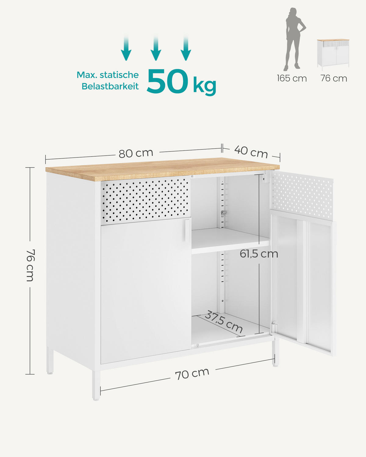KOMMODE Songmics  in 80/76/40 cm  - Beige/Weiß, Trend, Holzwerkstoff/Metall (80/76/40cm) - Boxxx