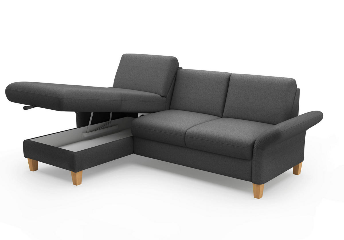 ECKSOFA ROCHELLE E Dunkelgrau Flachgewebe  - Eichefarben/Dunkelgrau, KONVENTIONELL, Holz/Textil (164/251cm) - Sit & More