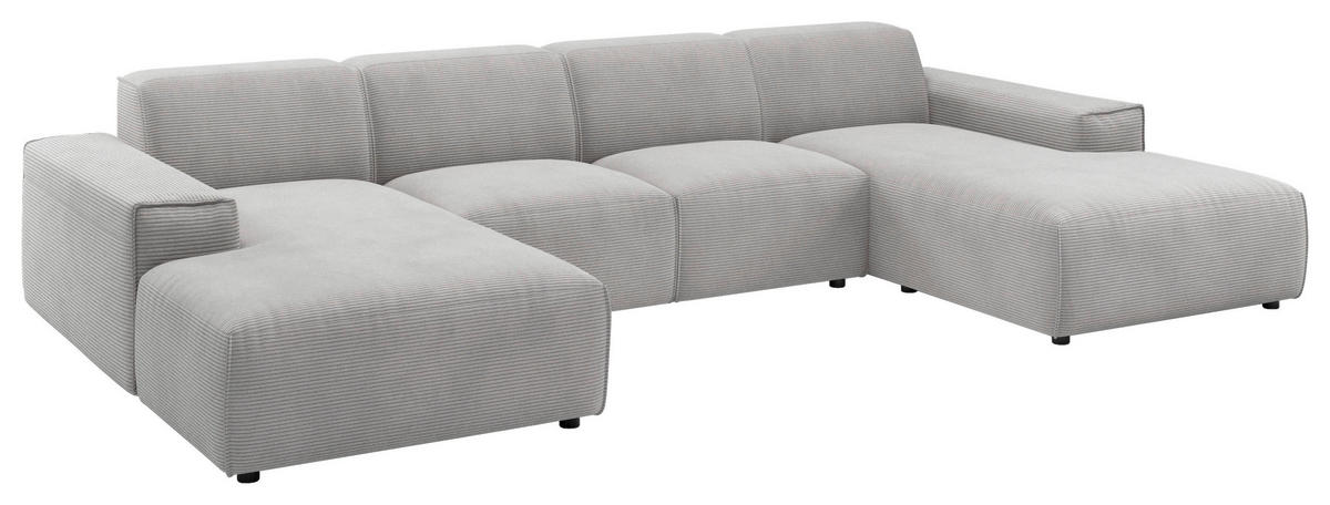 WOHNLANDSCHAFT Grau Cord  - Schwarz/Grau, MODERN, Kunststoff/Textil (189/340/189cm) - Pure Home Lifestyle