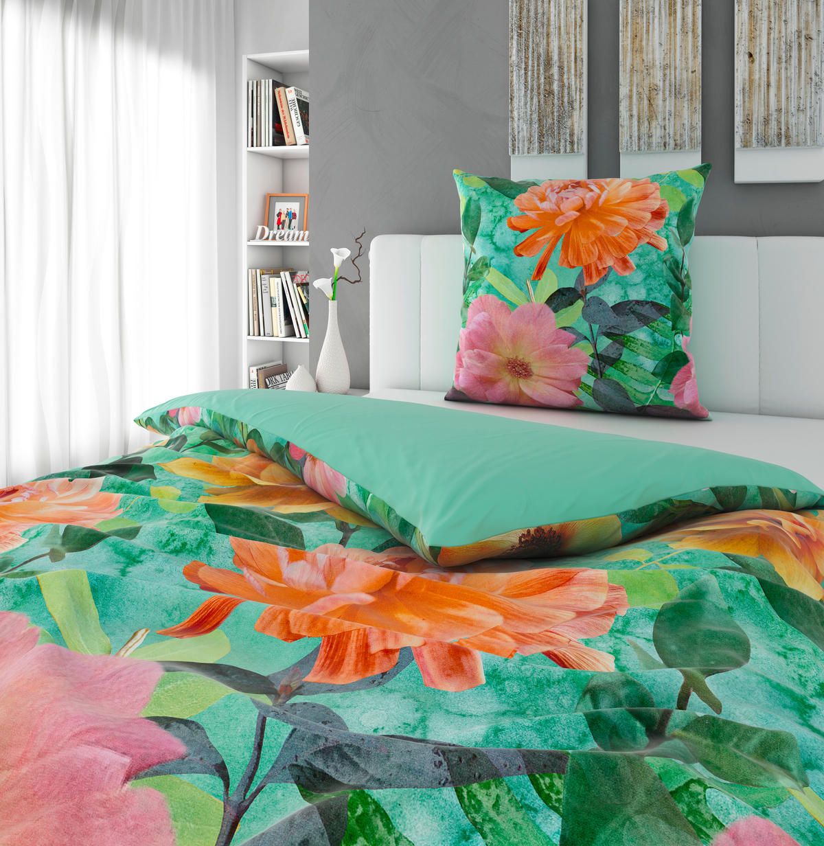 WENDEBETTWÄSCHE Satin 155/220 cm  - Grün, Textil (155/220cm) - Novel