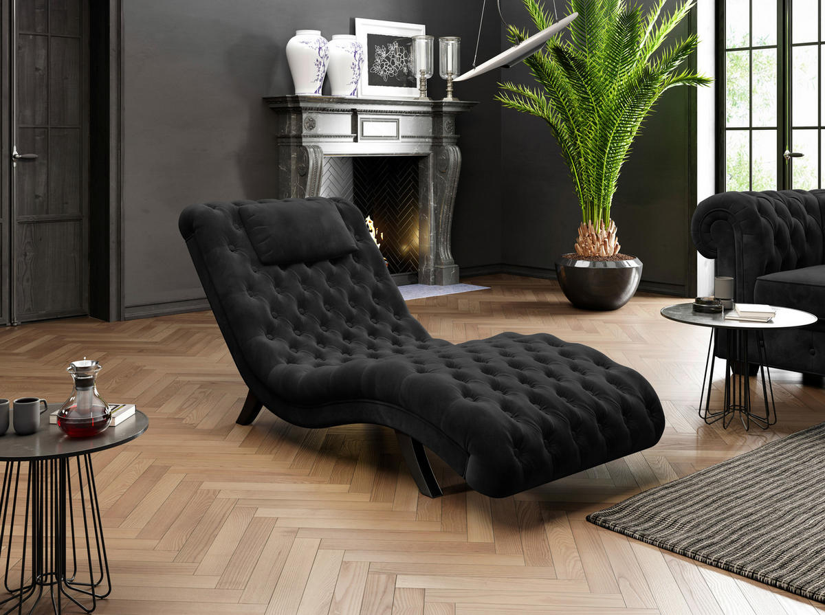 RELAXLIEGE Samt Schwarz  - Schwarz, Trend, Holz/Textil (73/75/163cm) - Ambia Home