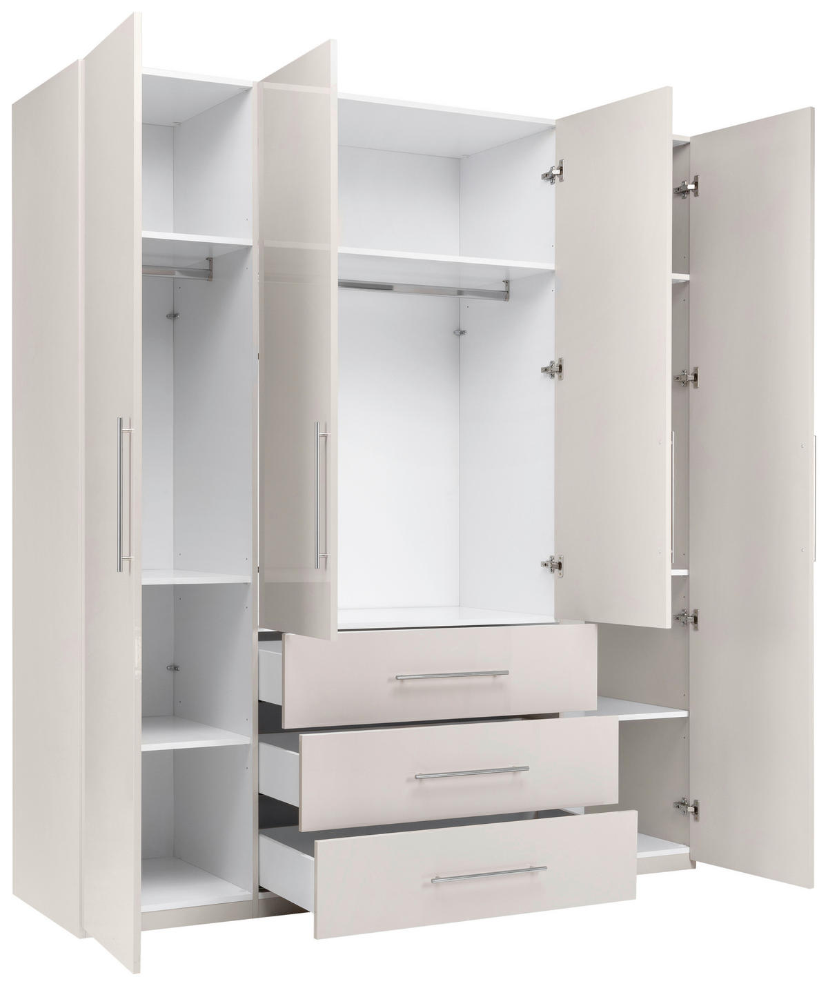 KLEIDERSCHRANK 196/219/59 cm,  in Kaschmir, 4-türig  - Kaschmir/Alufarben, KONVENTIONELL, Holzwerkstoff/Metall (196/219/59cm) - Carryhome