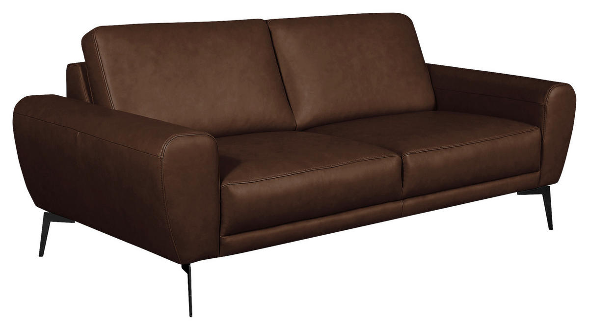 3-SITZER-SOFA Echtleder Dunkelbraun  - Dunkelbraun/Schwarz, Design, Leder/Metall (207/85/92cm) - Livetastic
