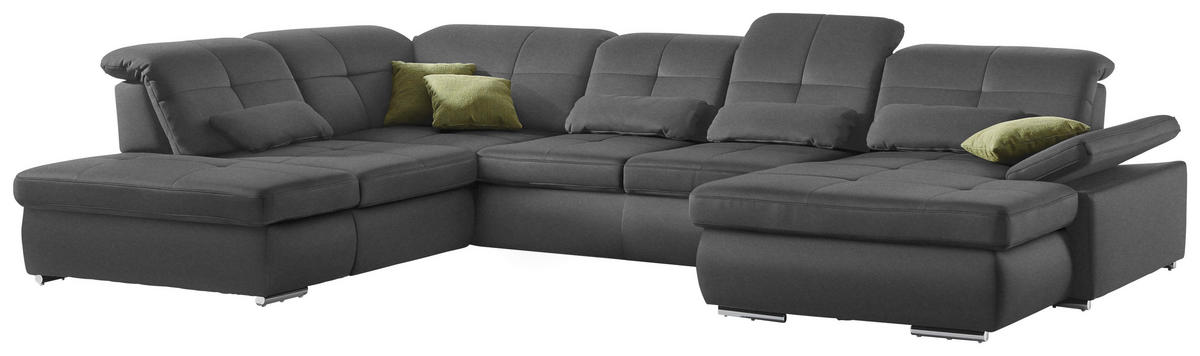 WOHNLANDSCHAFT in Mikrofaser Grau  - Chromfarben/Grau, Design, Textil (260/371/195cm) - Beldomo Style