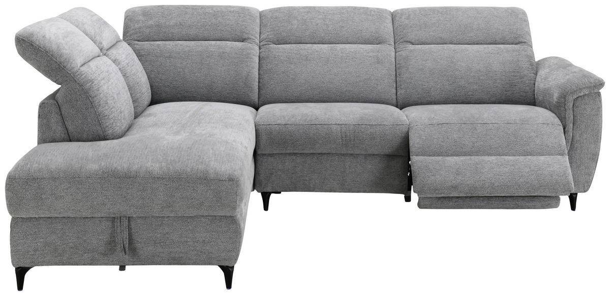 ECKSOFA Grau Chenille Relaxfunktion, Kopfteilverstellung, Stauraum  - Schwarz/Grau, Design, Textil/Metall (220/266cm) - Xora