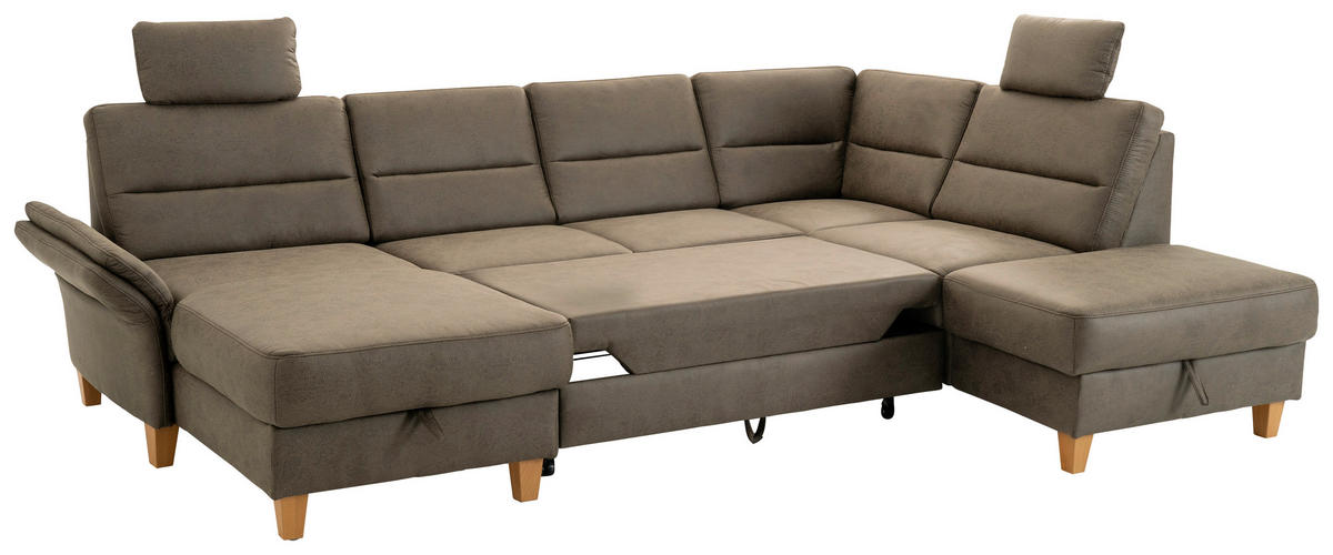 SEDACÍ SOUPRAVA, textil,  - tmavě hnědá/barvy dubu, Basics, dřevo/textil (162/303/213cm) - Cantus
