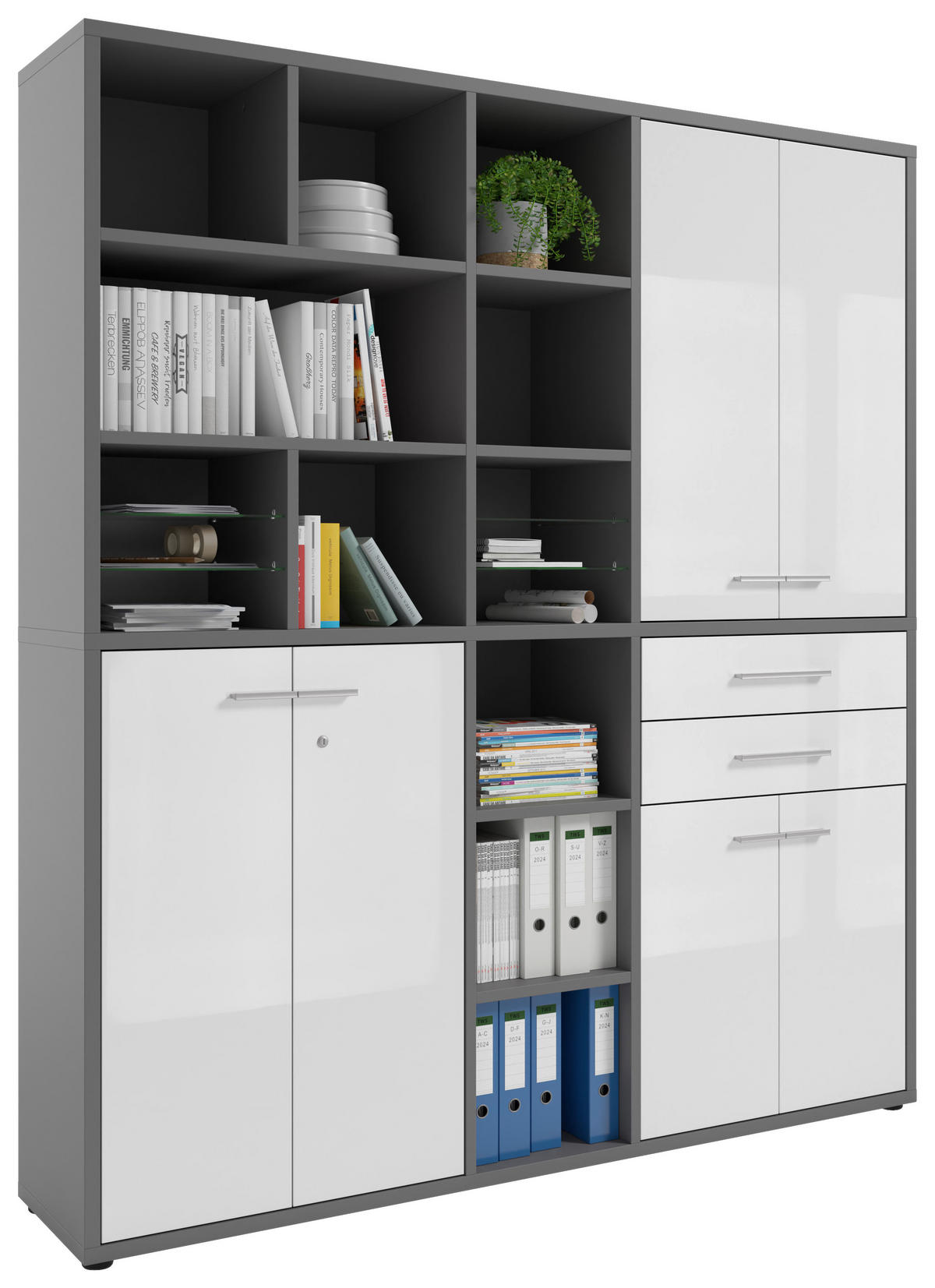 AKTENSCHRANK Grau, Weiß  - Weiß/Grau, MODERN, Glas/Holzwerkstoff (191/215,4/40cm)