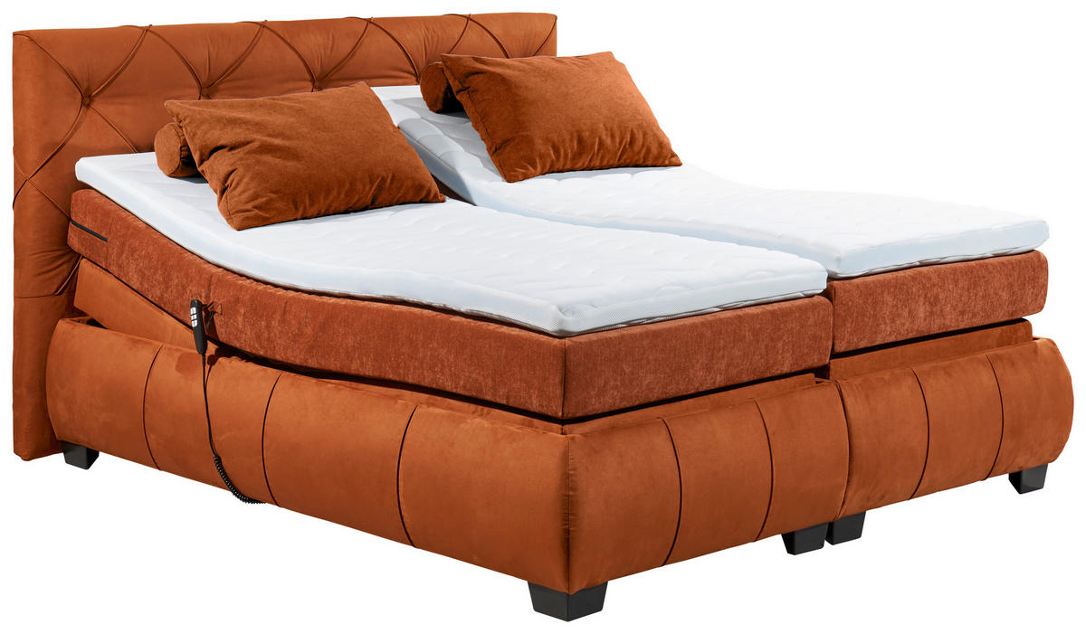 KONTINENTALSÄNG 180/200 cm  i cognacfärgad  - cognacfärgad/svart, Modern, trämaterial/textil (180/200cm) - MID.YOU