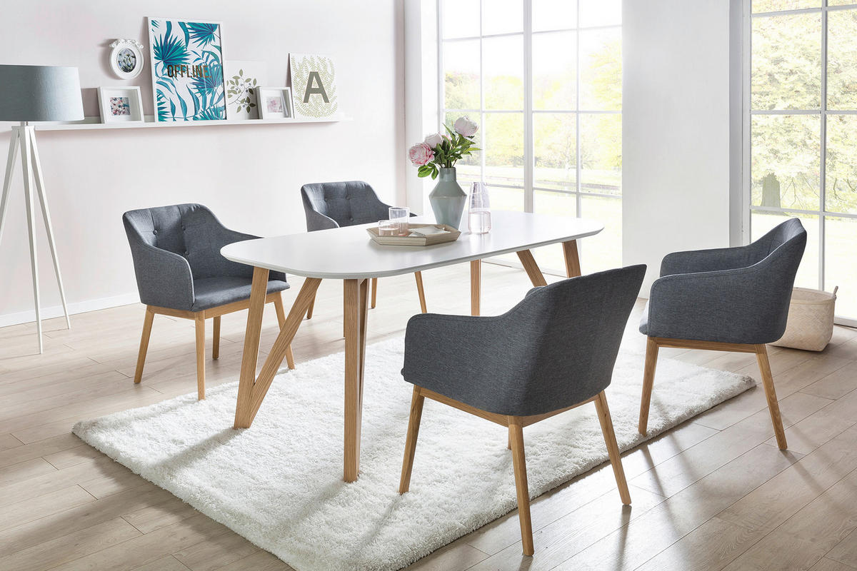 ESSTISCH Eiche massiv oval Weiß  - Weiß/Naturfarben, MODERN, Holz/Holzwerkstoff (180/90/76cm) - Livetastic