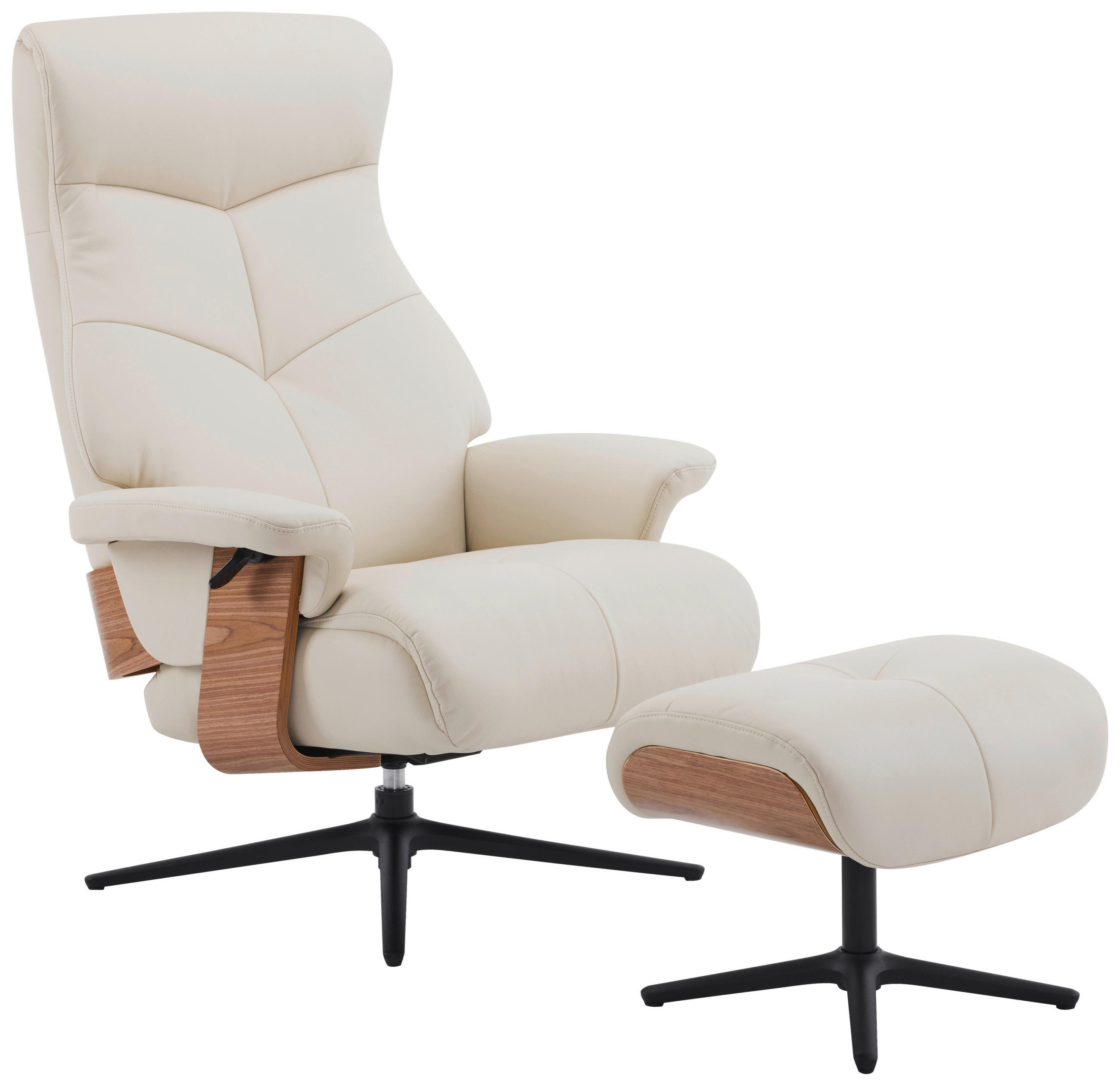 RELAXSESSELSET Lederlook Echtleder Hocker    - Beige/Schwarz, MODERN, Leder/Holz (78/111/81cm) - Livetastic