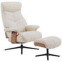 RELAXSESSELSET Lederlook Echtleder Hocker    - Beige/Schwarz, MODERN, Leder/Holz (78/111/81cm) - Livetastic