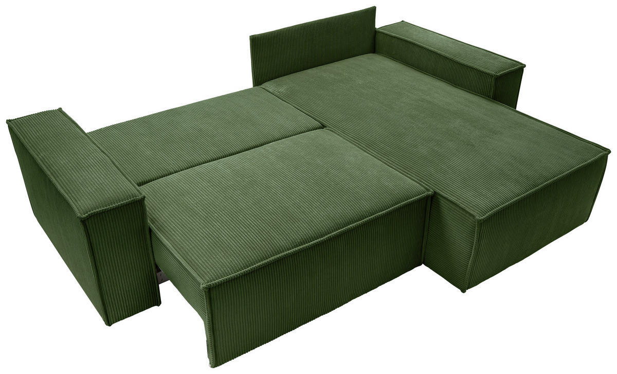ECKSCHLAFSOFA  mit Armlehnen seitenverkehrt montierbar Samt Dunkelgrün  - Dunkelgrün/Schwarz, KONVENTIONELL, Holz/Kunststoff (251/170cm) - MID.YOU