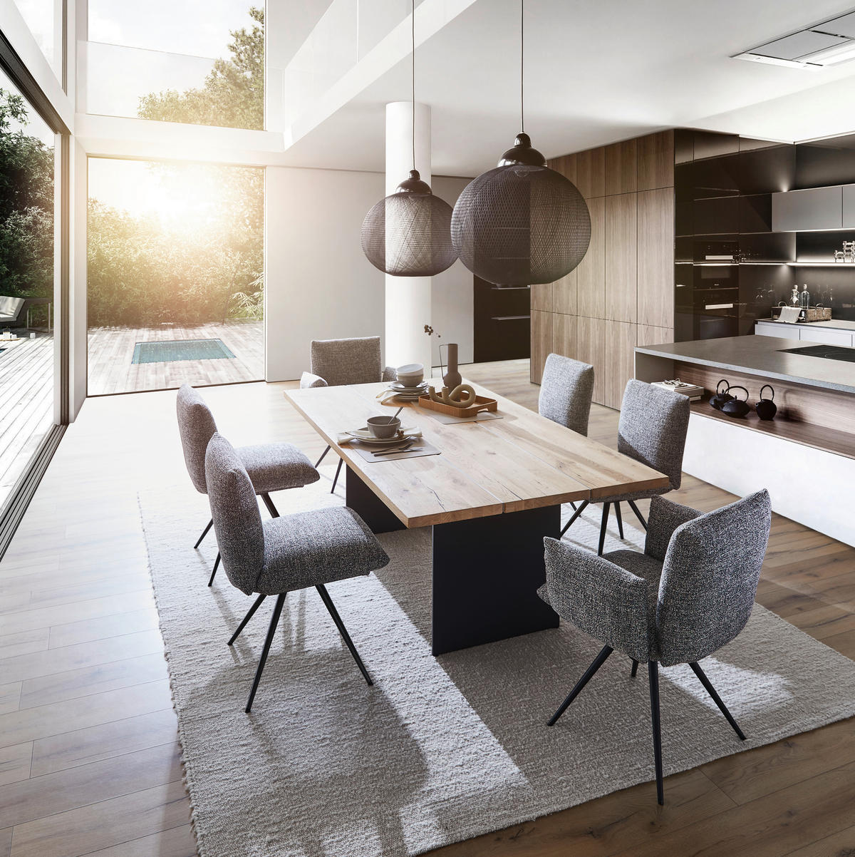 ESSTISCH Eiche furniert rechteckig Anthrazit, Eichefarben  - Eichefarben/Anthrazit, Design, Holz/Metall (200/110/75cm) - Venjakob