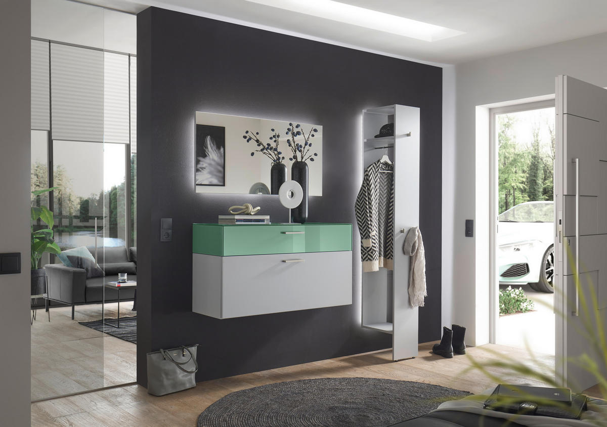 GARDEROBE 4-teilig  in 160/200/40 cm  - Sandfarben/Jadegrün, Design, Glas/Holzwerkstoff (160/200/40cm) - Musterring