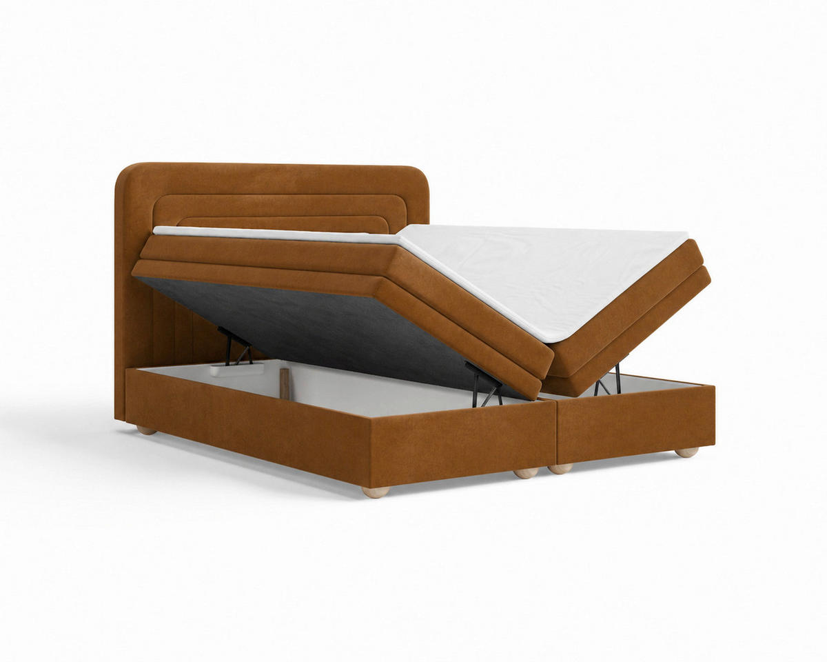 BOXBETT 160/200 cm,  in Terracotta, gepolstertes Kopfteil, Bettkasten, Topper, H2 + H3 = mittel + fest  - Terracotta/Bronzefarben, MODERN, Holz/Kunststoff (160/200cm) - Livetastic