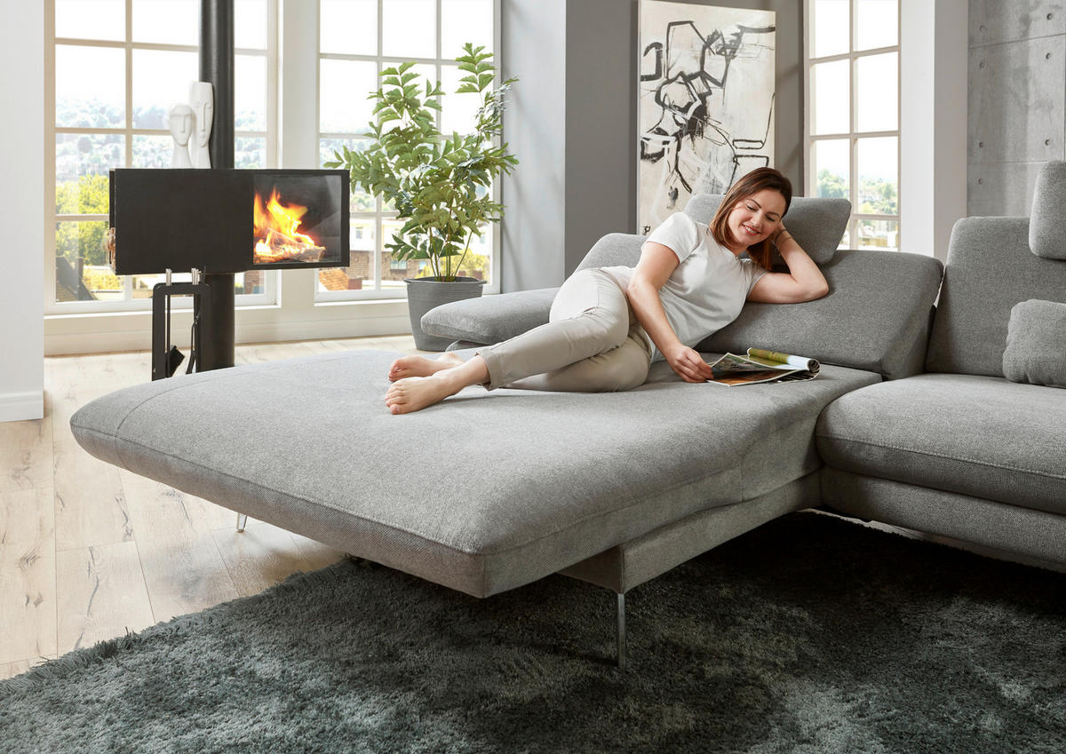 ECKSOFA in Webstoff Grau  - Schwarz/Grau, Design, Textil/Metall (180/284cm) - Dieter Knoll