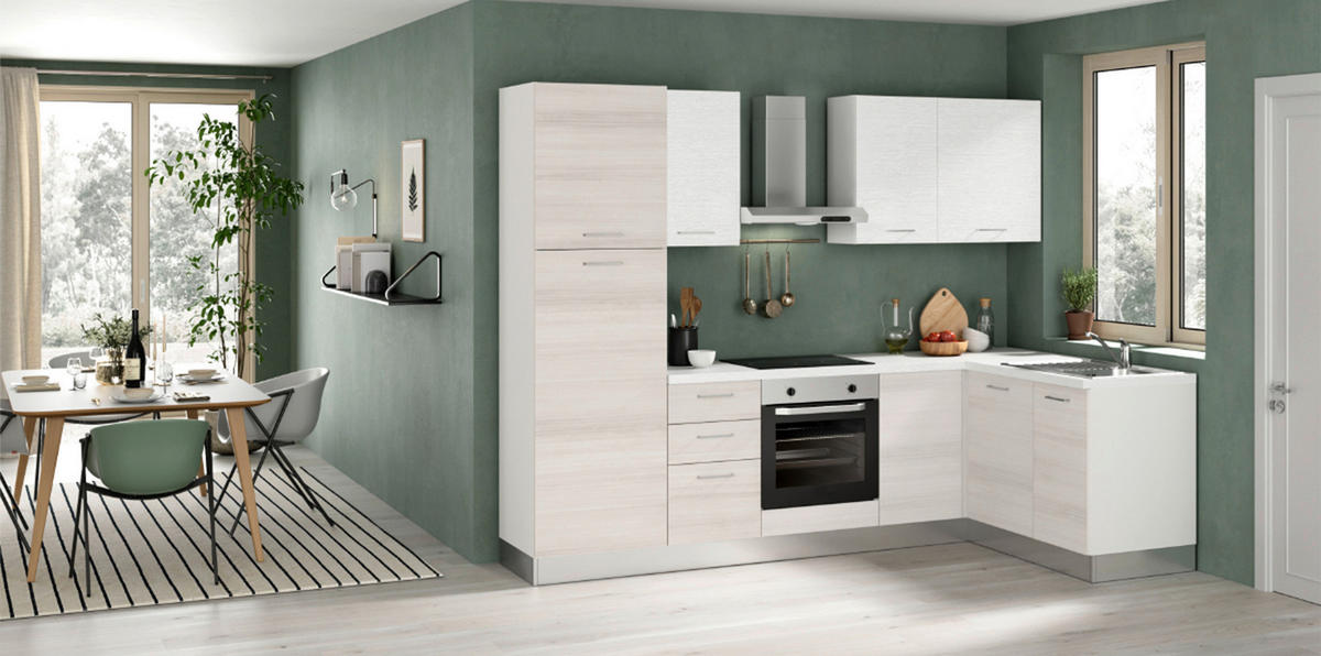 ECKKÜCHE 270/165 cm  in Weiß, Eukalyptusholzfarben  - Eukalyptusholzfarben/Alufarben, LIFESTYLE, Holzwerkstoff/Kunststoff (270/165cm) - MID.YOU