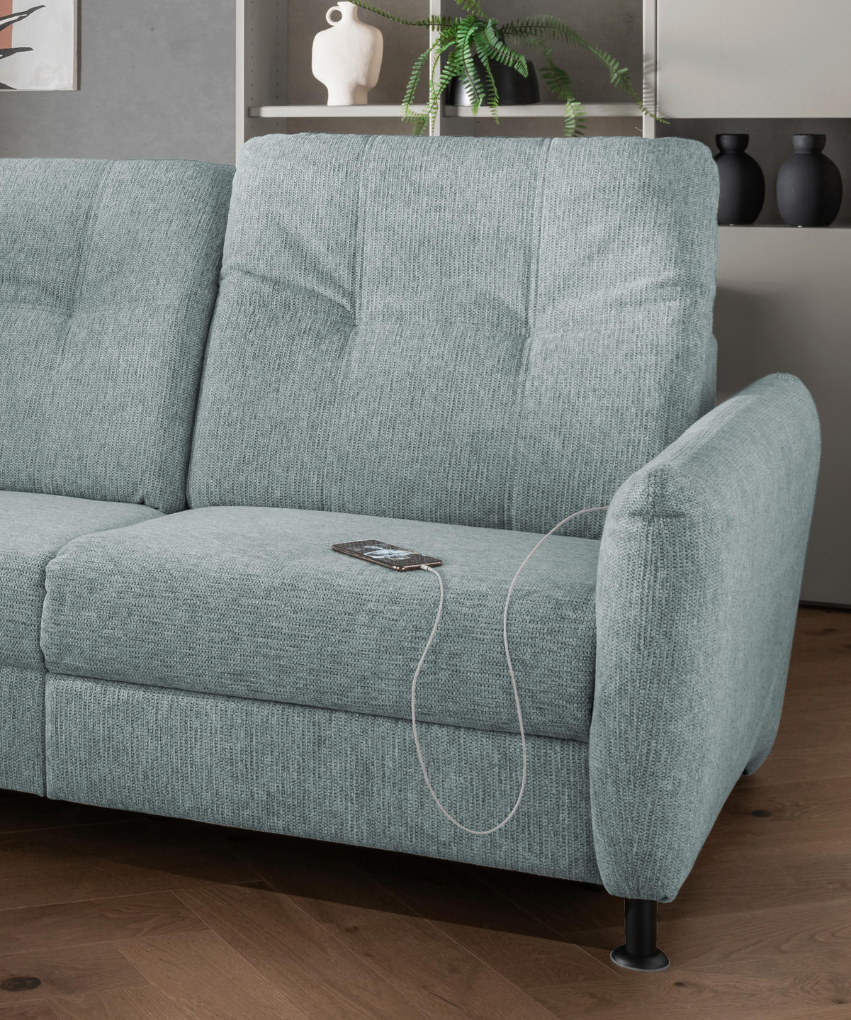 ECKSOFA in Chenille Blau  - Blau/Schwarz, Modern, Textil/Metall (198/270cm) - Livetastic