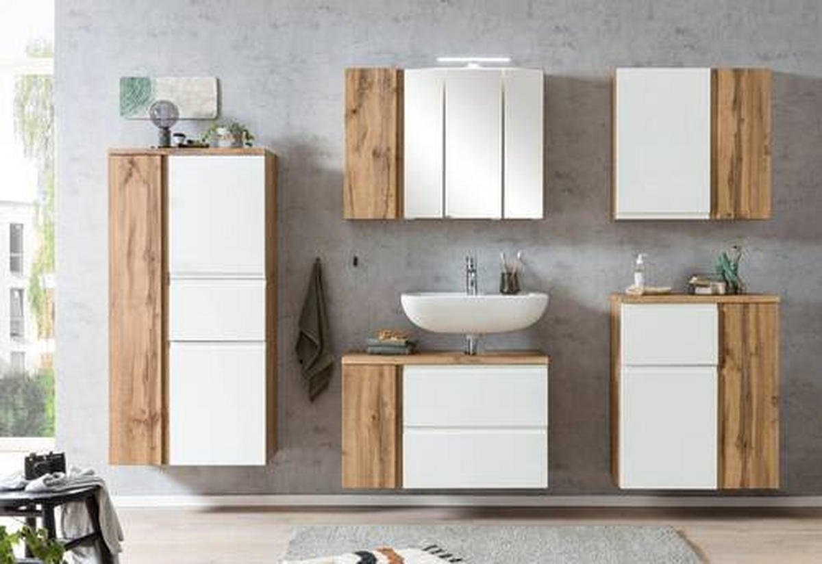 MIDISCHRANK 65/130/35 cm  - Weiss/Eiche Wotan, Modern, Holzwerkstoff/Kunststoff (65/130/35cm) - Held