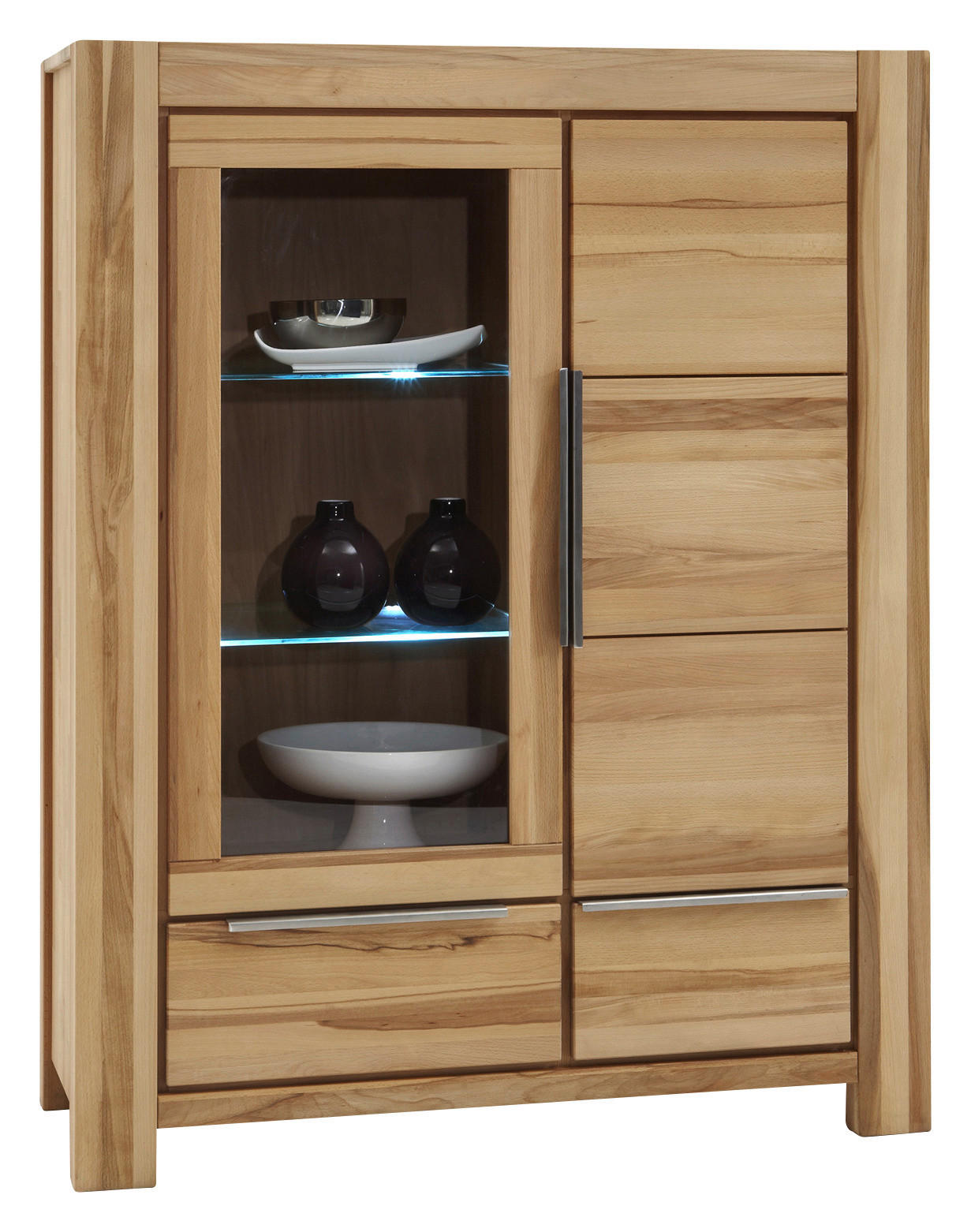 VITRINE Kernbuche massiv Kernbuche - Edelstahlfarben/Buchefarben, LIFESTYLE, Glas/Holz (110/140/45cm) - Carryhome